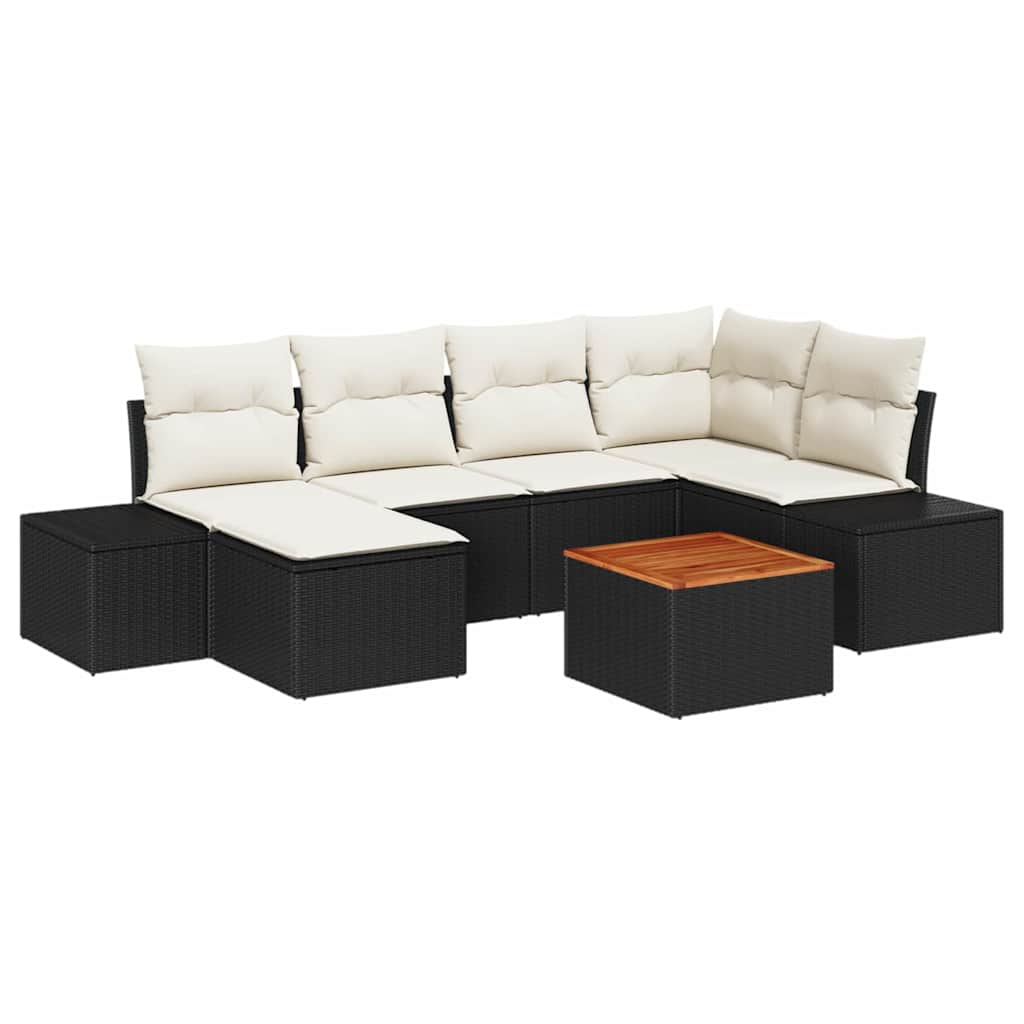 Havesofa Sæt 7 stk. Sort polyrattan