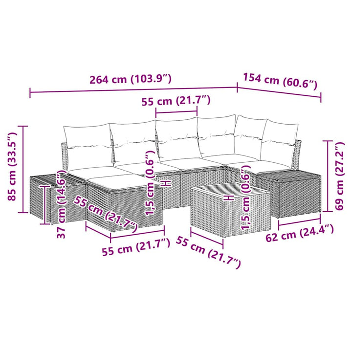 Havesofa Sæt 7 stk. Sort polyrattan
