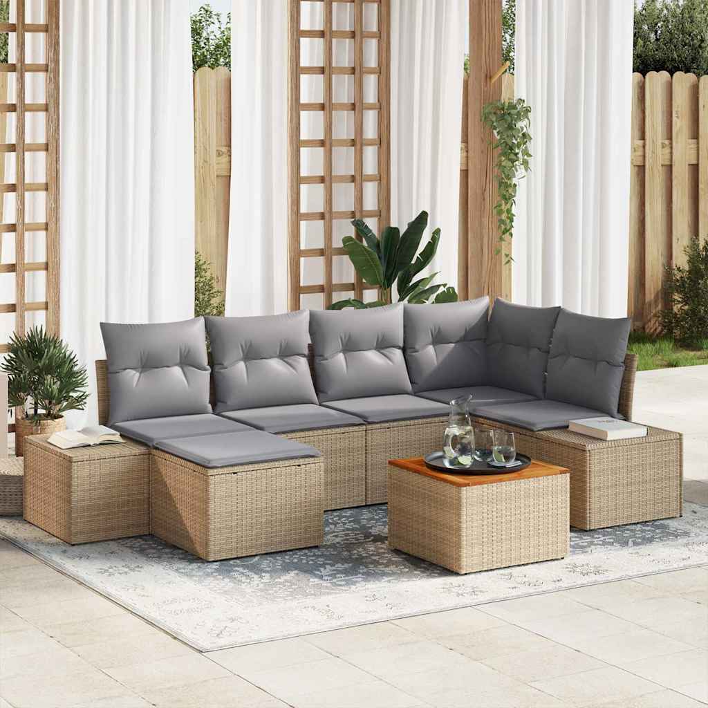 Havesofa Sæt med pude 7 pcs Beige polyrattan