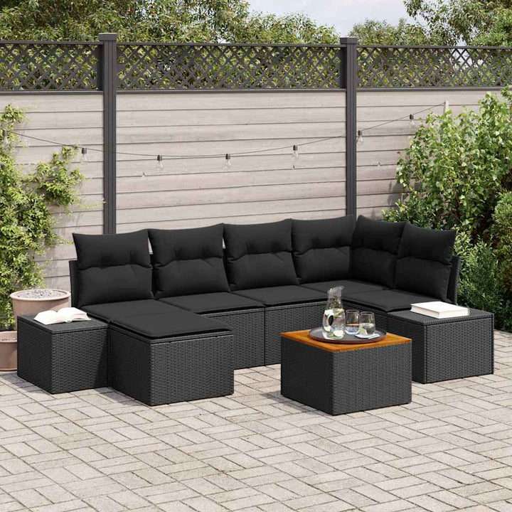Havesofa Sæt med pude 7 pcs Sort polyrattan