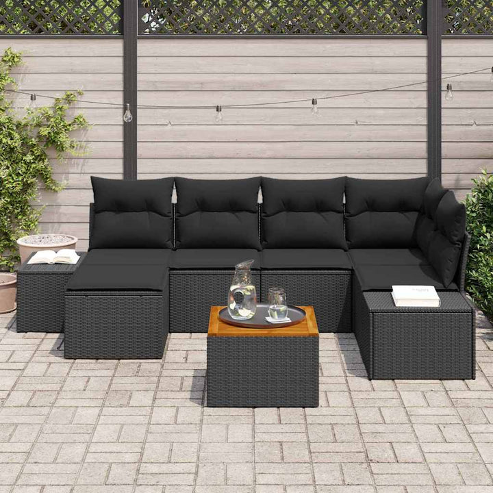 Havesofa Sæt med pude 7 pcs Sort polyrattan