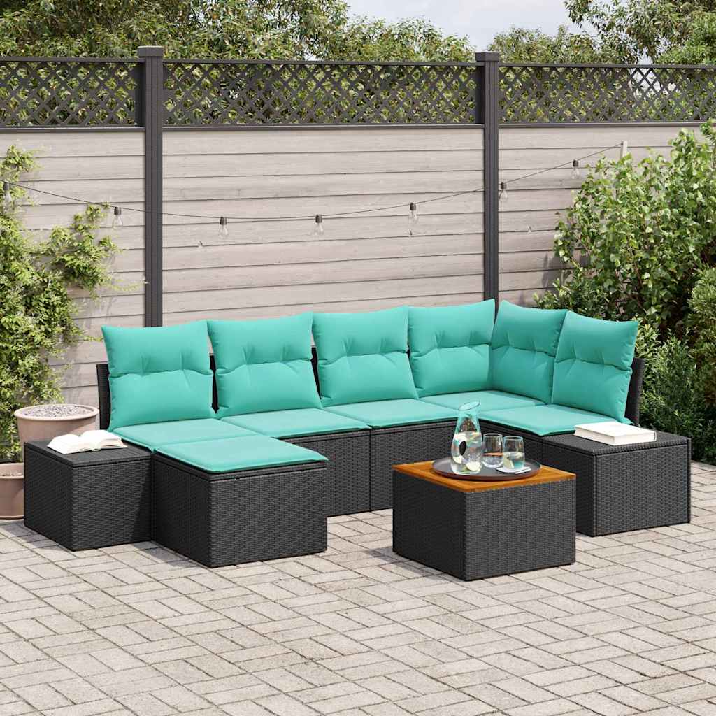 Havesofa Sæt 7 stk. Sort polyrattan