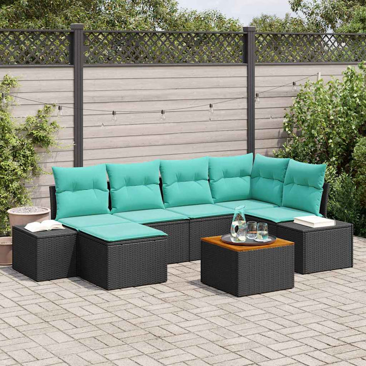 Havesofa Sæt 7 stk. Sort polyrattan