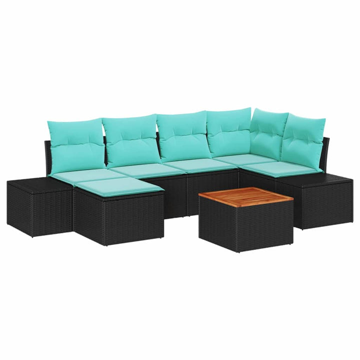 Havesofa Sæt 7 stk. Sort polyrattan