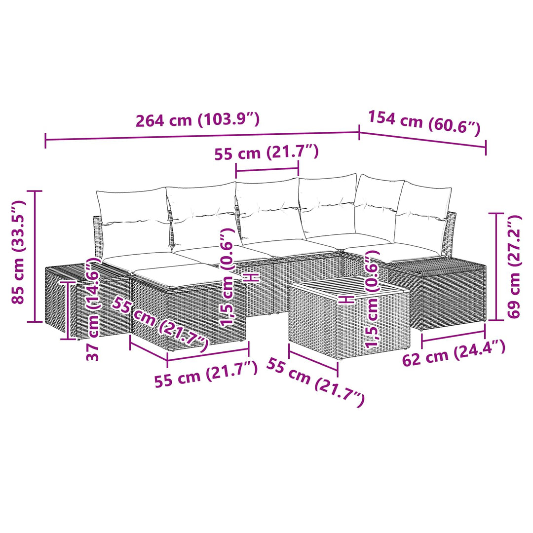 Havesofa Sæt 7 stk. Sort polyrattan