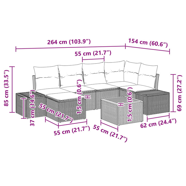 Havesofa Sæt 7 stk. Sort polyrattan