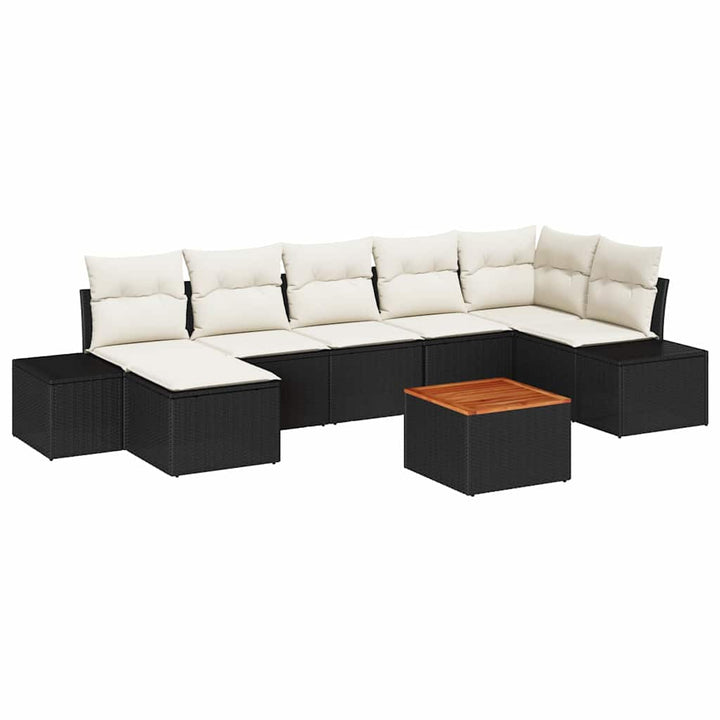 Havesofa Sæt med pude 8 pcs Sort polyrattan