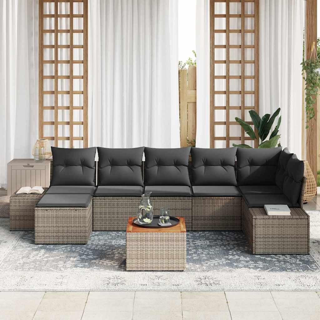 Havesofa Sæt med pude 8 pcs Grå polyrattan