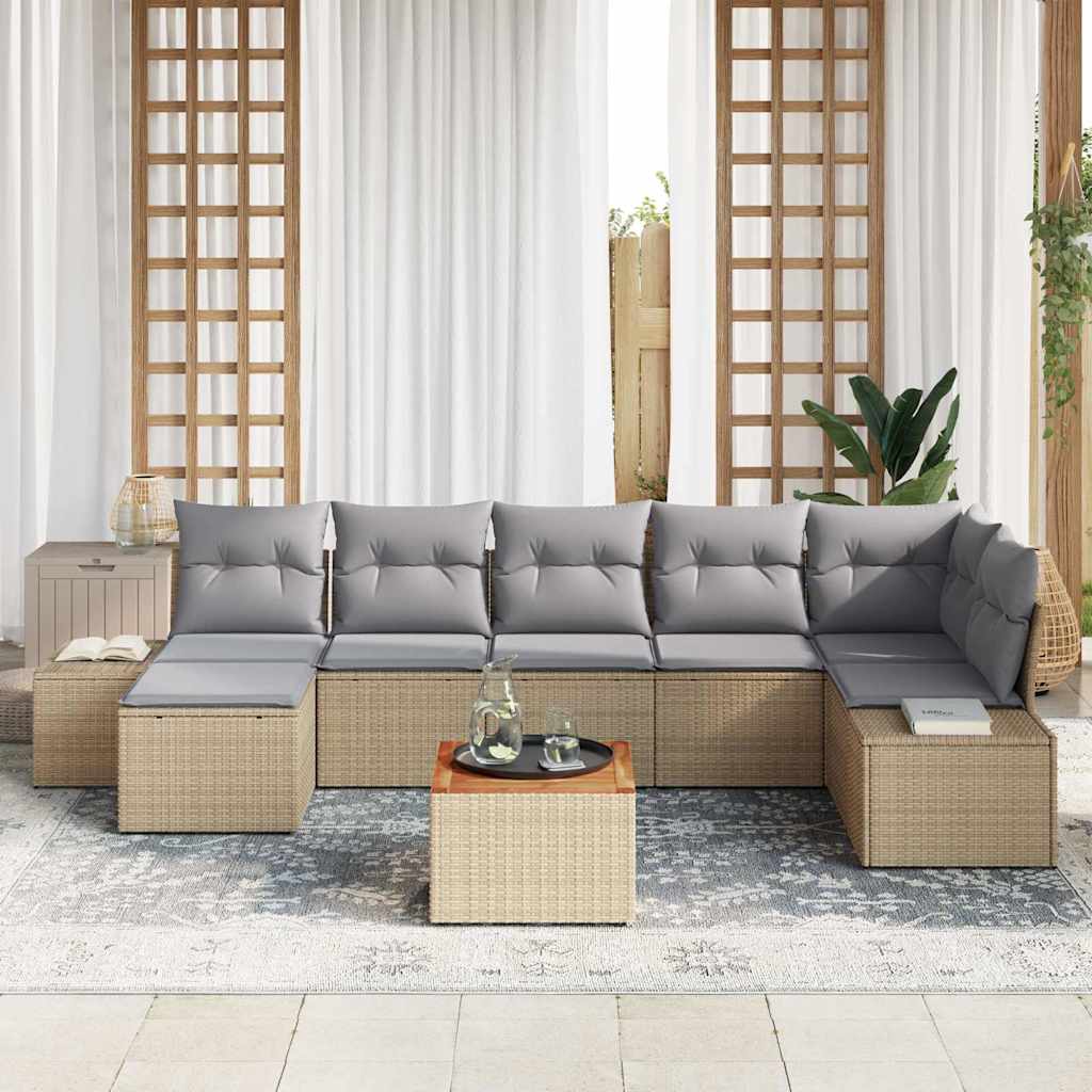 Havesofa Sæt med pude 8 pcs Beige polyrattan