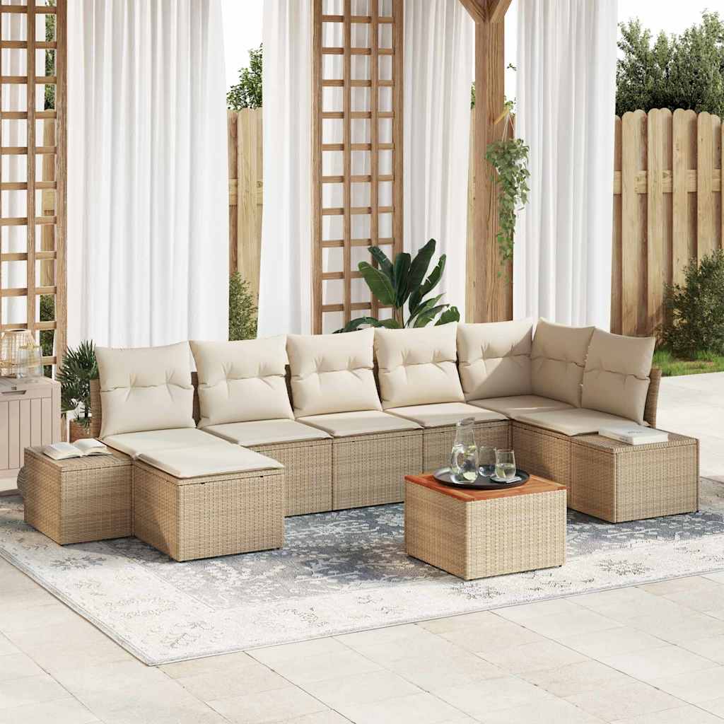 Havesofa Sæt med pude 8 pcs Beige polyrattan