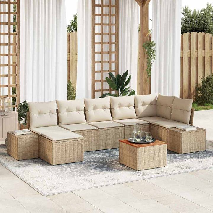 Havesofa Sæt med pude 8 pcs Beige polyrattan