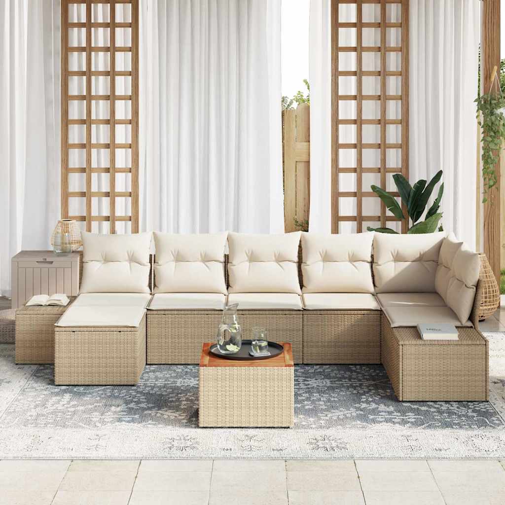 Havesofa Sæt med pude 8 pcs Beige polyrattan