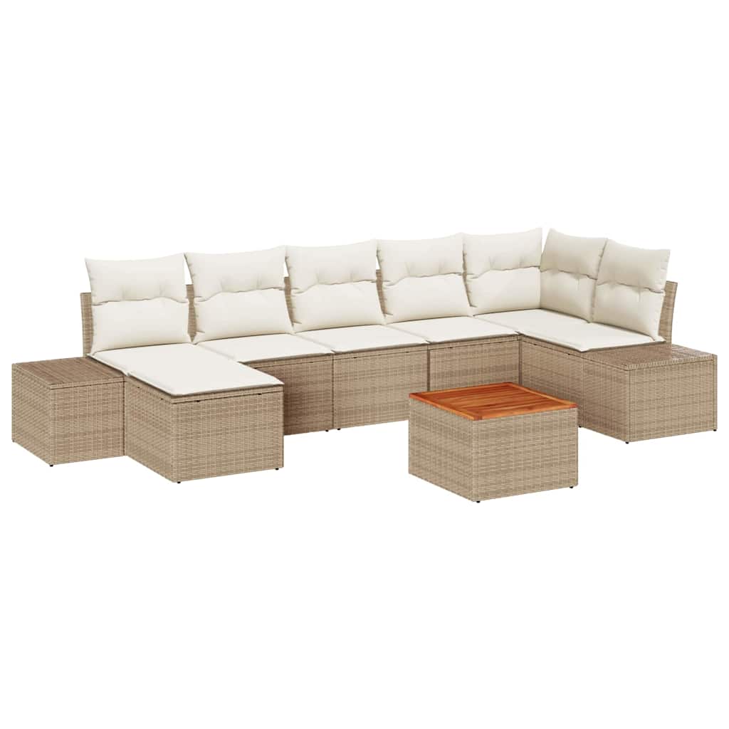 Havesofa Sæt med pude 8 pcs Beige polyrattan