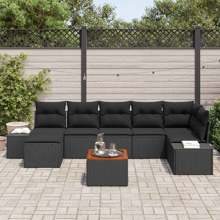 Havesofa Sæt med pude 8 pcs Sort polyrattan