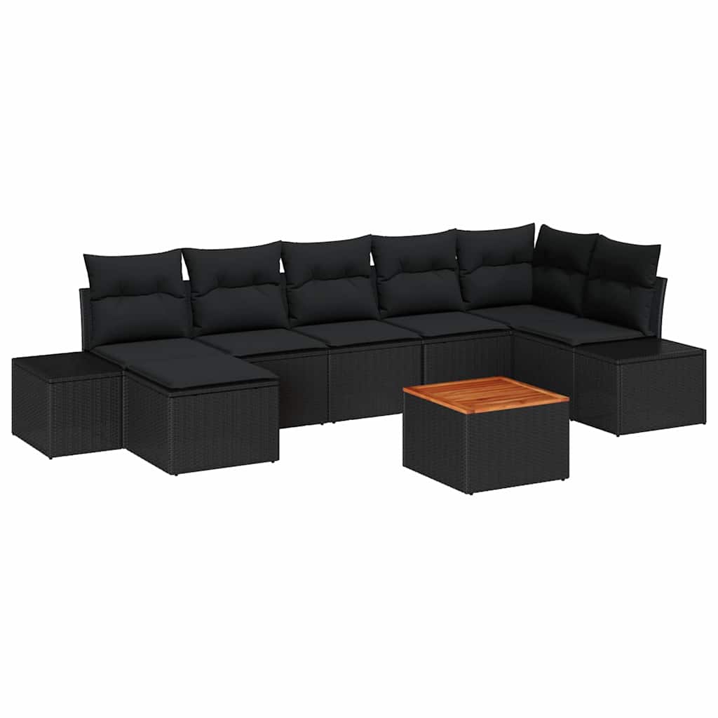 Havesofa Sæt med pude 8 pcs Sort polyrattan