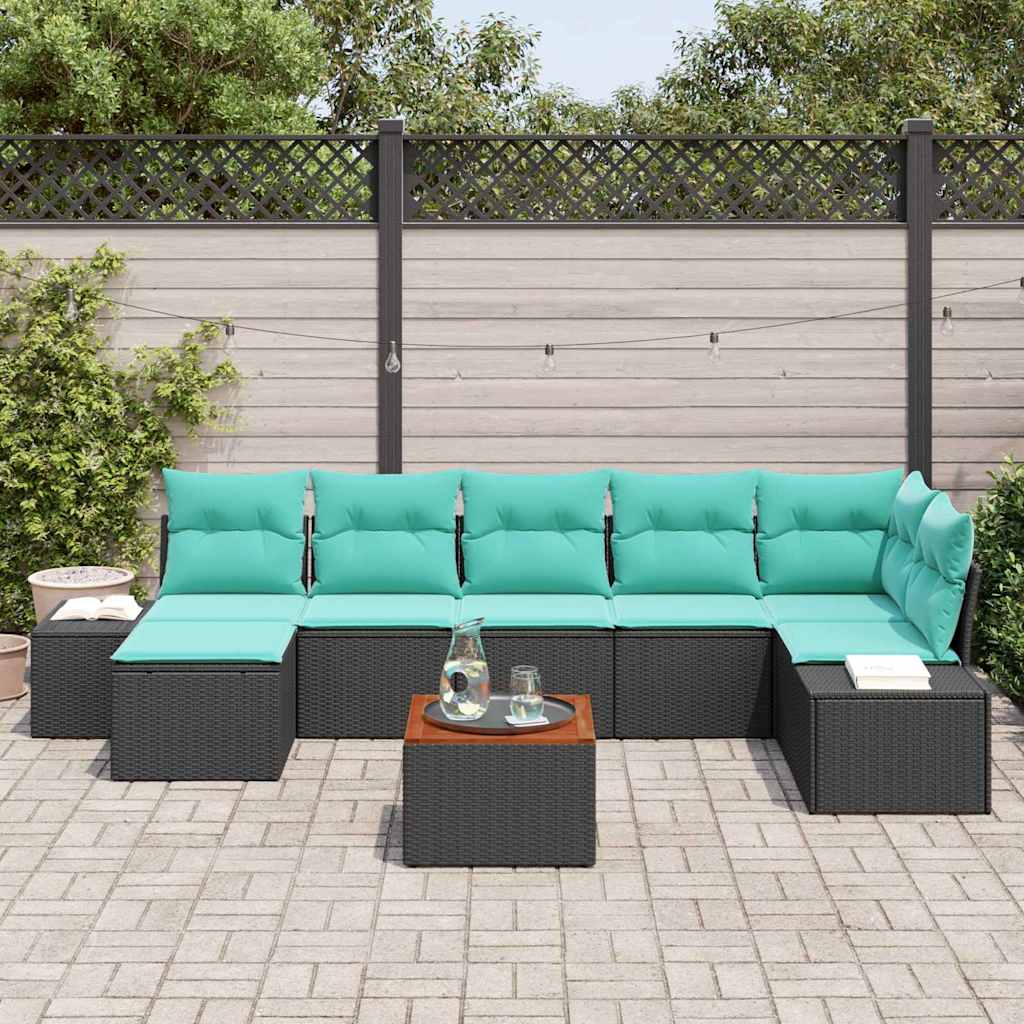 Havesofa Sæt 8 stk. Sort polyrattan