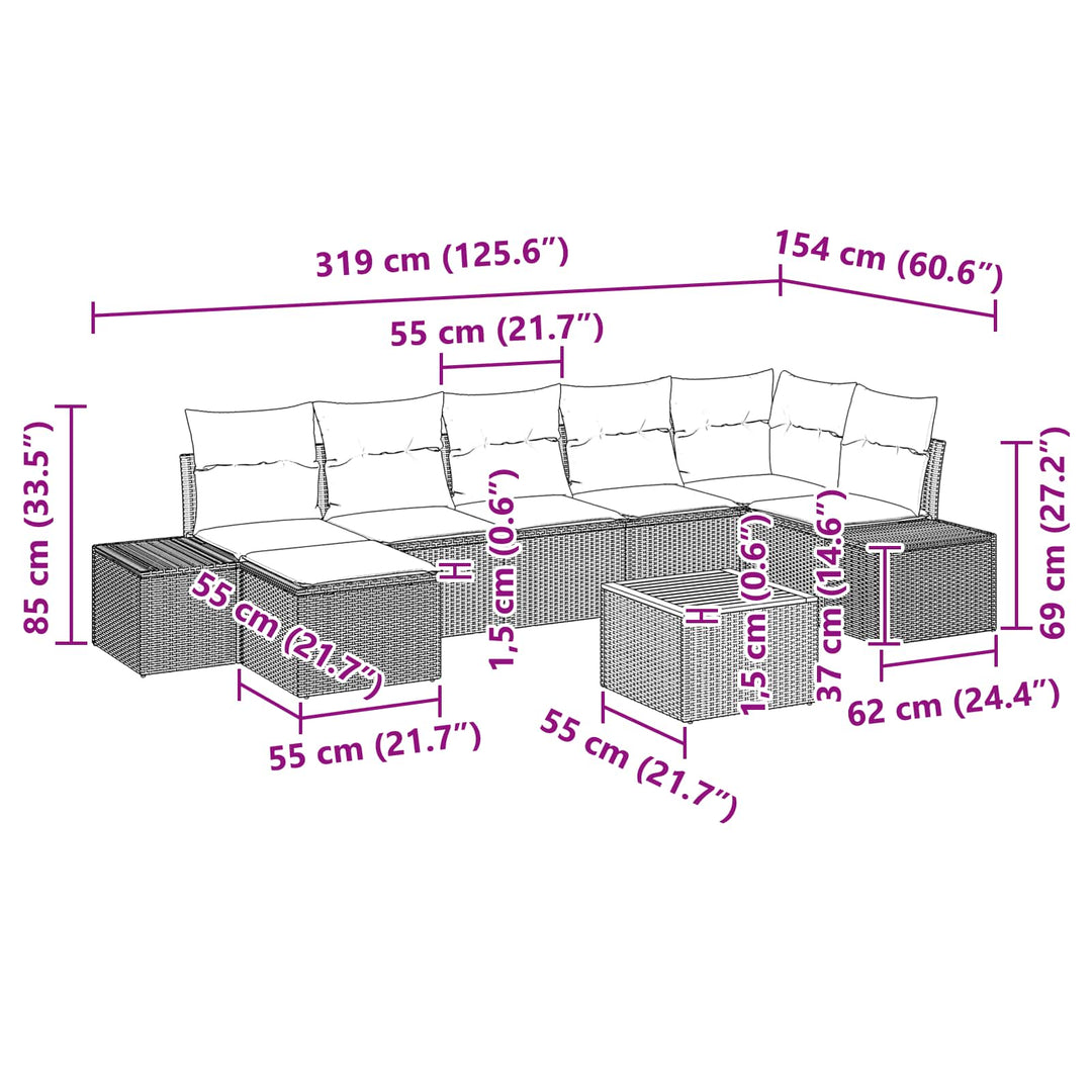 Havesofa Sæt 8 stk. Sort polyrattan