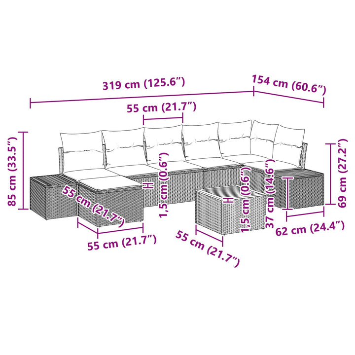 Havesofa Sæt 8 stk. Sort polyrattan