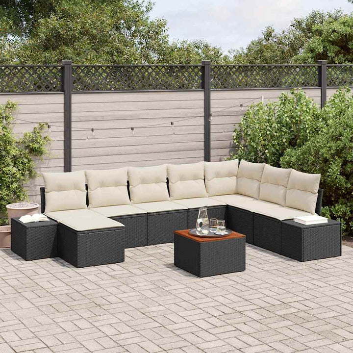Havesofa Sæt 9 stk. Sort polyrattan