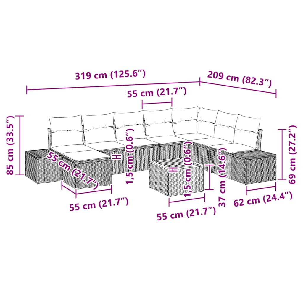 Havesofa Sæt 9 stk. Sort polyrattan