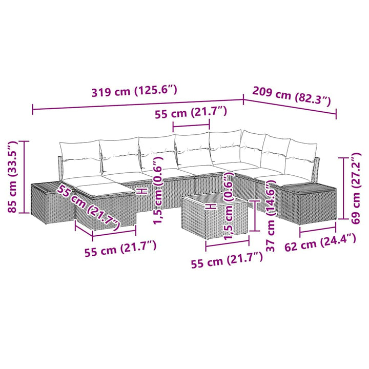 Havesofa Sæt 9 stk. Sort polyrattan