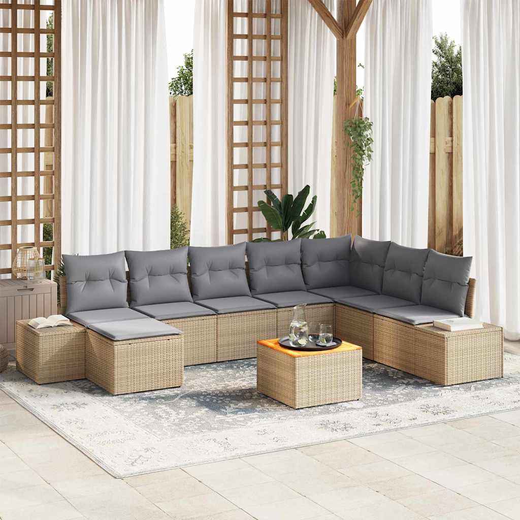 Havesofa Sæt med pude 9 pcs Beige polyrattan