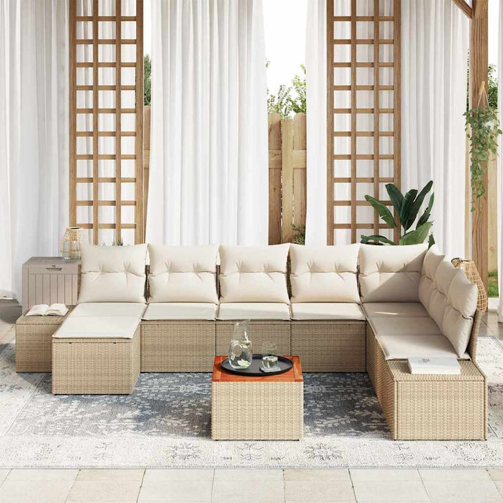 Havesofa Sæt med pude 9 pcs Beige polyrattan