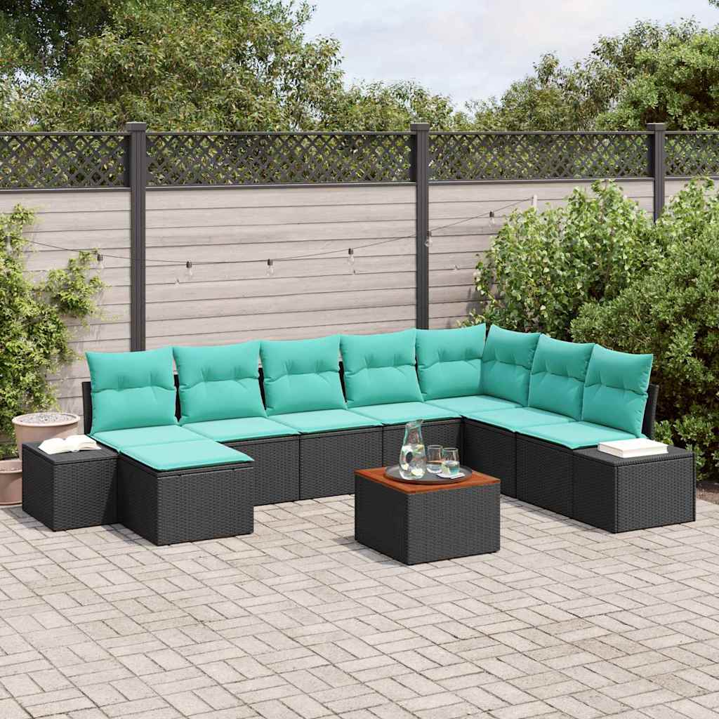 Havesofa Sæt 9 stk. Sort polyrattan