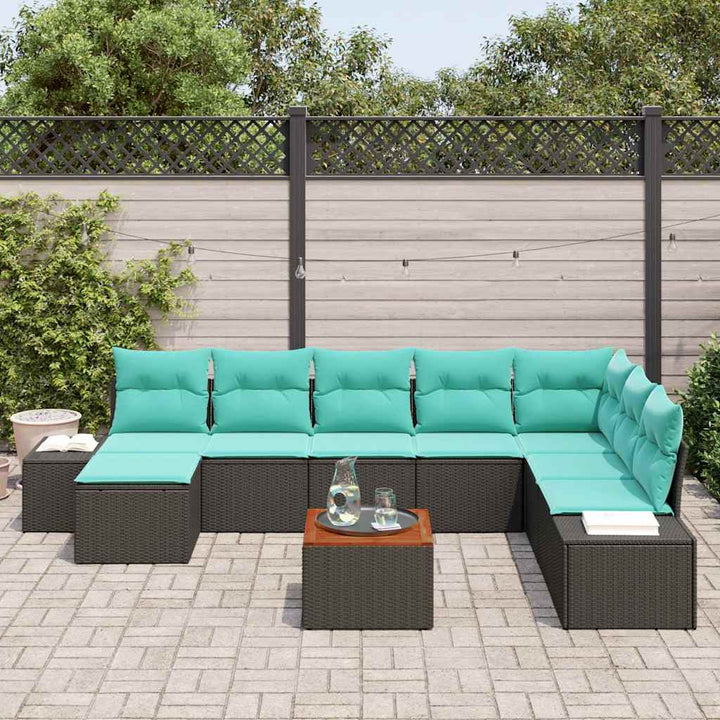 Havesofa Sæt 9 stk. Sort polyrattan