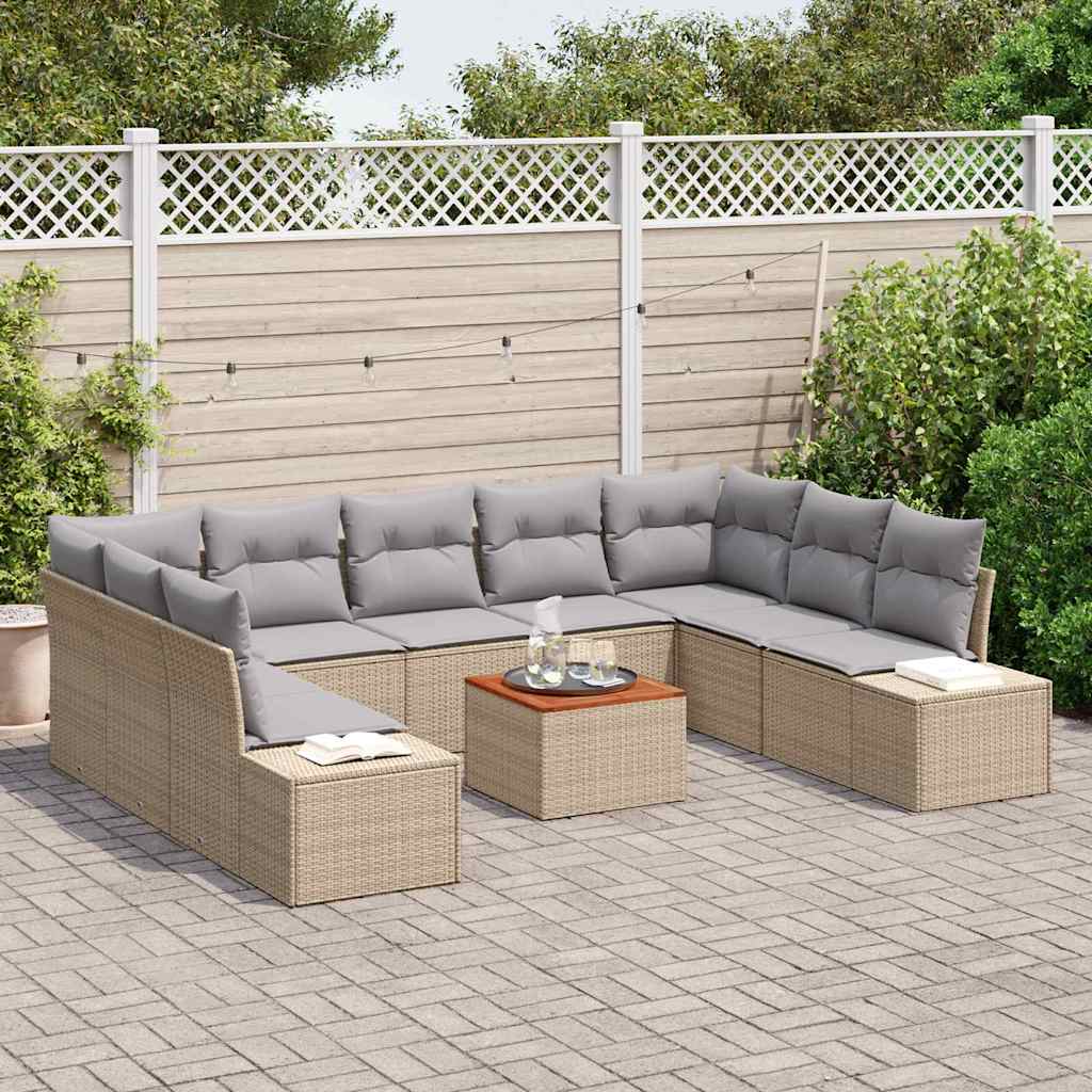 Havesofa Sæt med pude 10 pcs Beige polyrattan