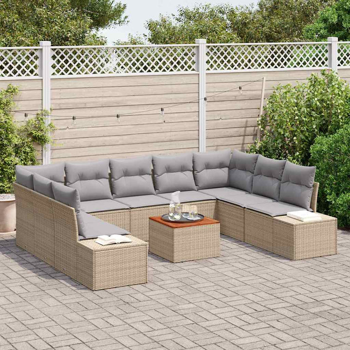 Havesofa Sæt med pude 10 pcs Beige polyrattan