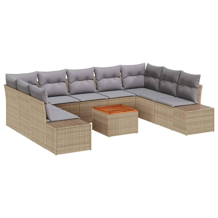Havesofa Sæt med pude 10 pcs Beige polyrattan
