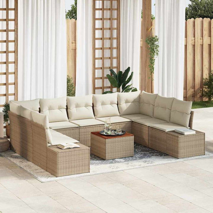 Havesofa Sæt med pude 10 pcs Beige polyrattan
