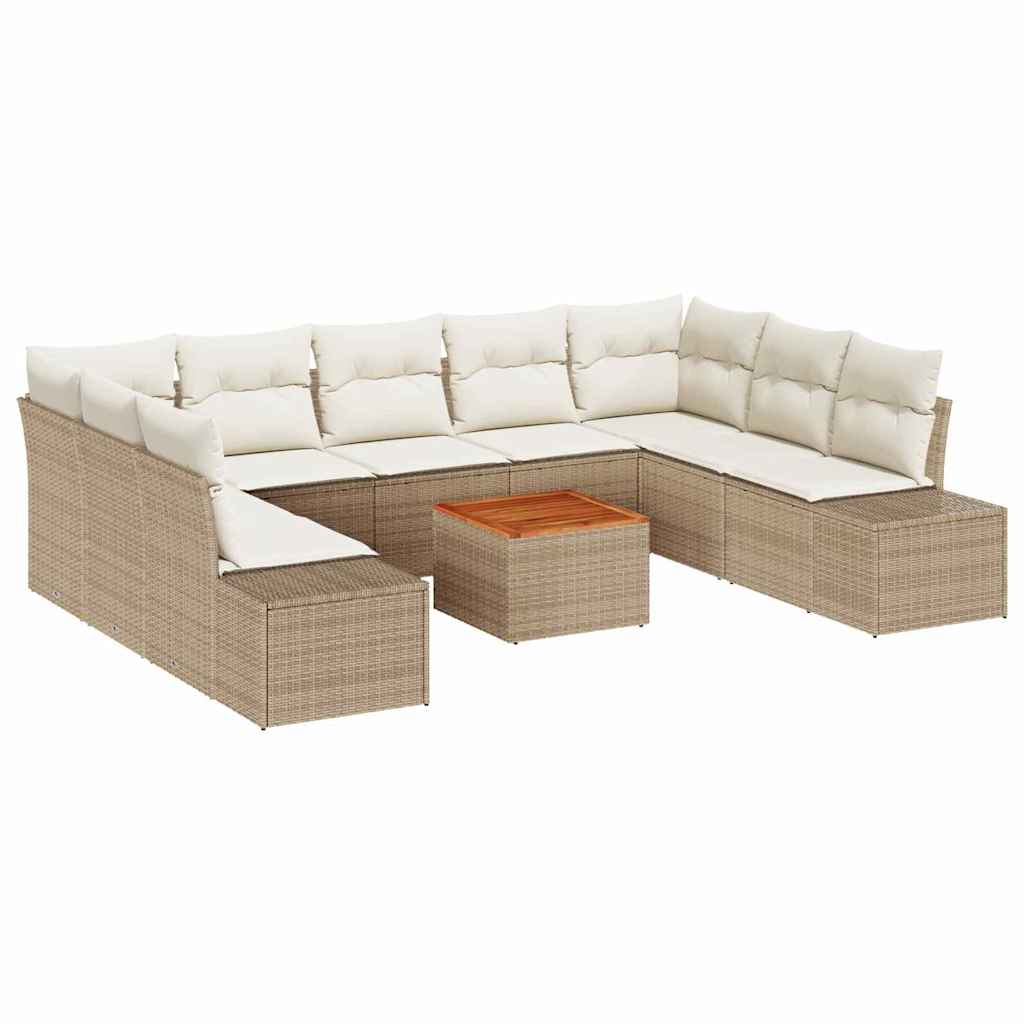 Havesofa Sæt med pude 10 pcs Beige polyrattan