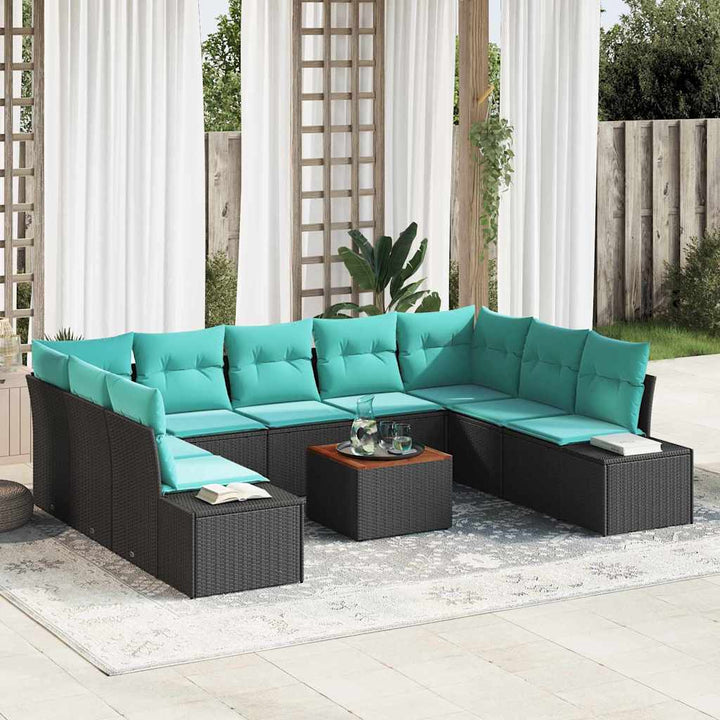 Havesofa Sæt 10 stk. Sort polyrattan