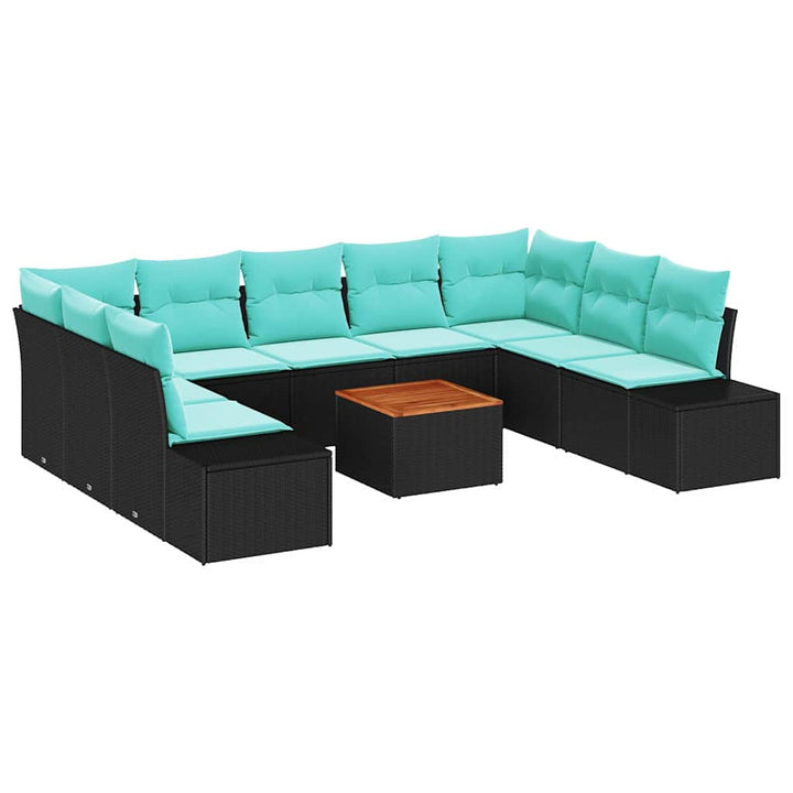 Havesofa Sæt 10 stk. Sort polyrattan