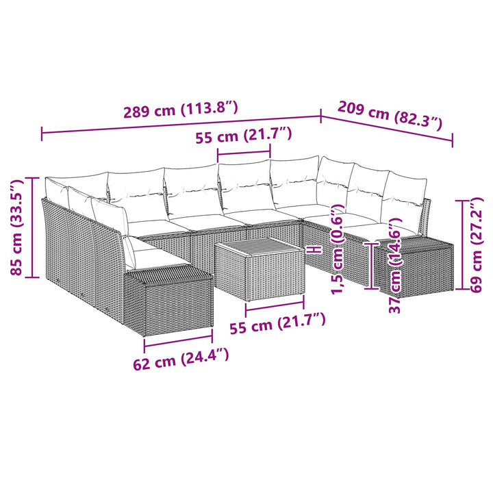 Havesofa Sæt 10 stk. Sort polyrattan