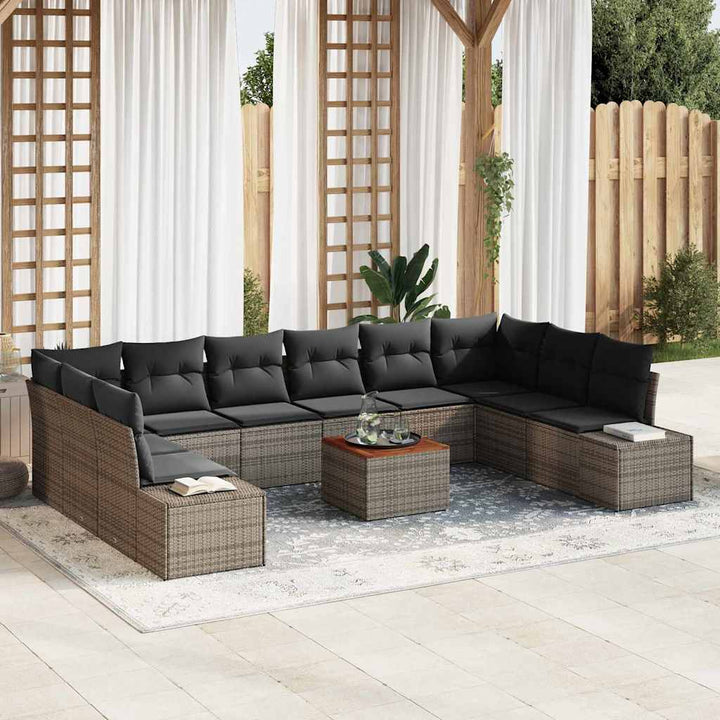 Havesofa Sæt med pude 11 pcs Grå polyrattan