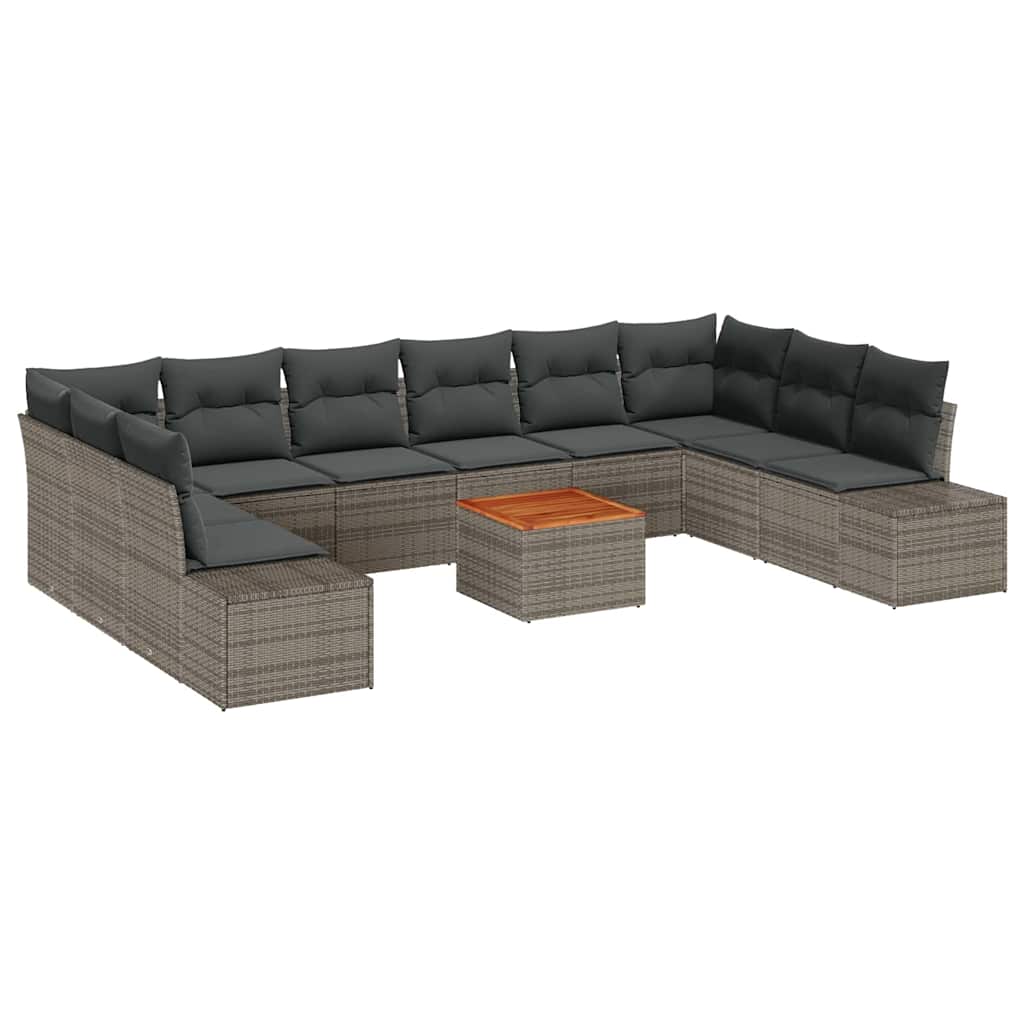 Havesofa Sæt med pude 11 pcs Grå polyrattan