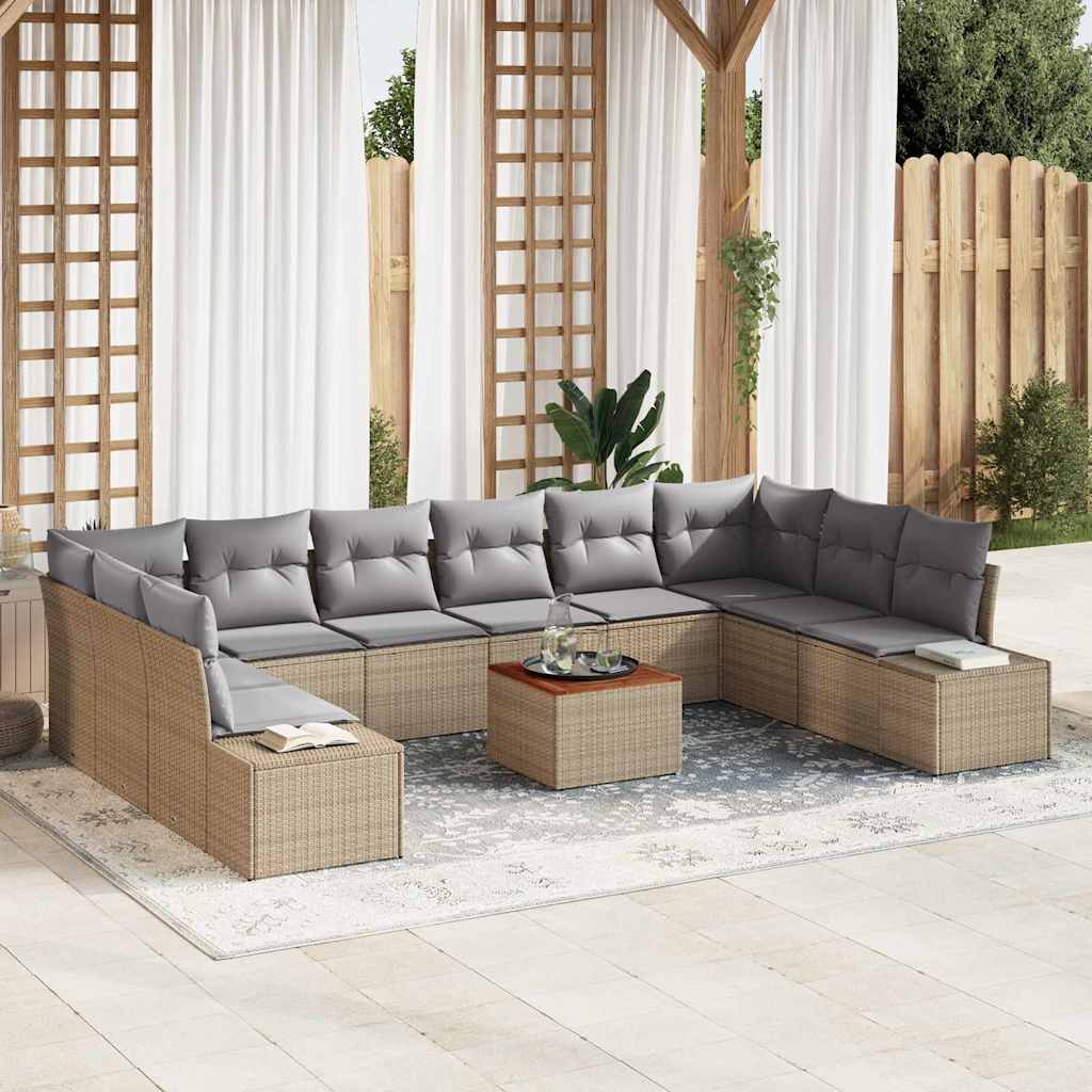 Havesofa Sæt med pude 11 pcs Beige polyrattan