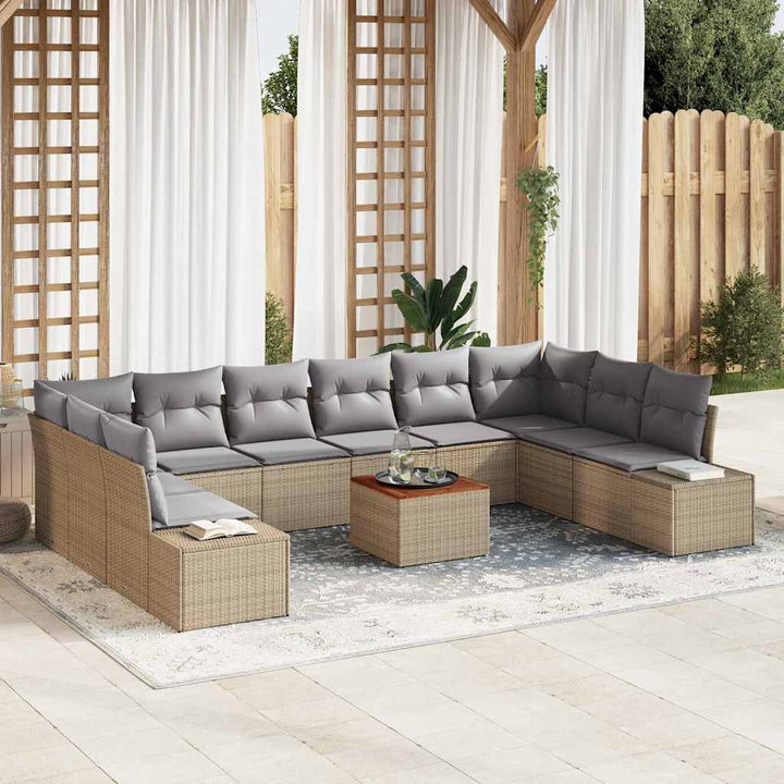 Havesofa Sæt med pude 11 pcs Beige polyrattan