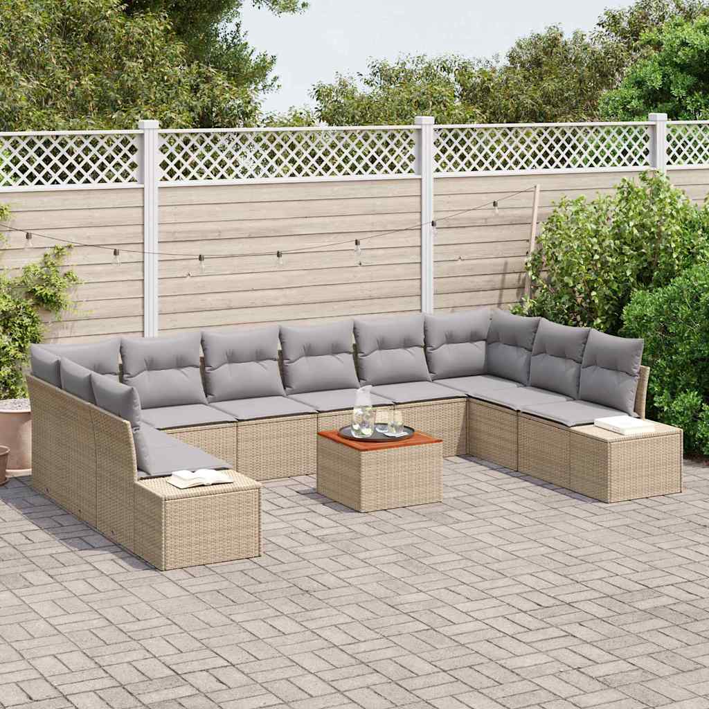 Havesofa Sæt med pude 11 pcs Beige polyrattan