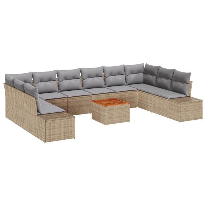 Havesofa Sæt med pude 11 pcs Beige polyrattan