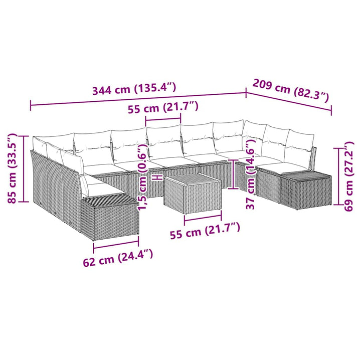 Havesofa Sæt med pude 11 pcs Beige polyrattan