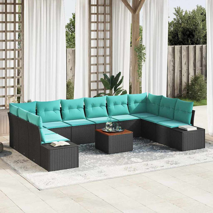 Havesofa Sæt 11 stk. Sort polyrattan