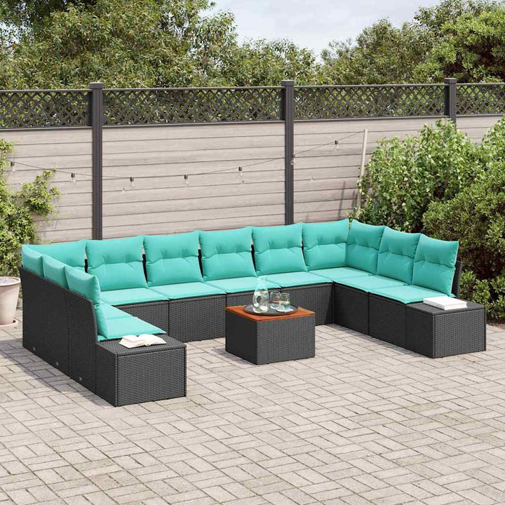 Havesofa Sæt 11 stk. Sort polyrattan