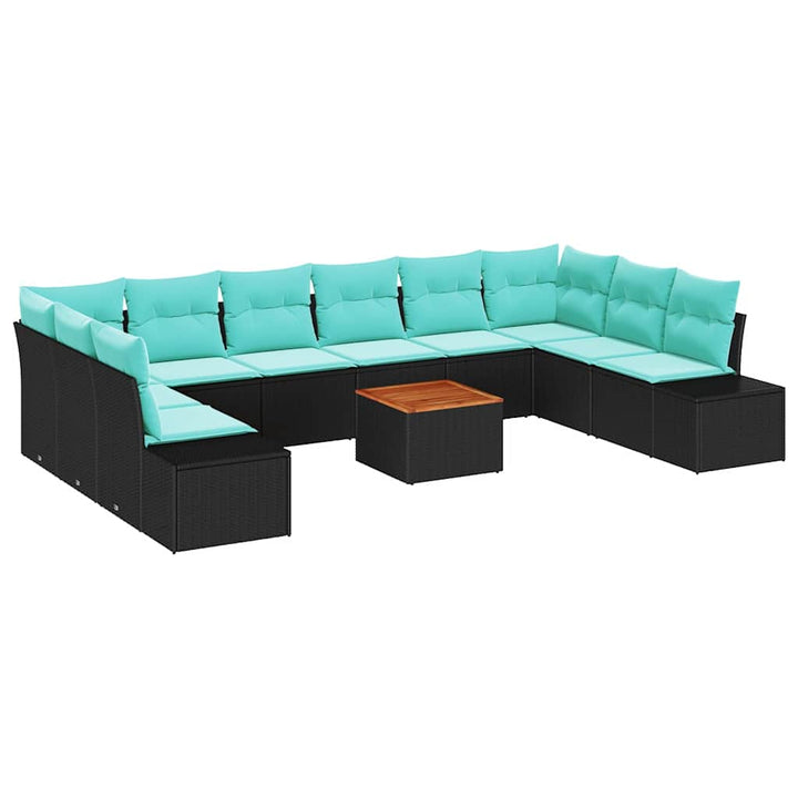 Havesofa Sæt 11 stk. Sort polyrattan