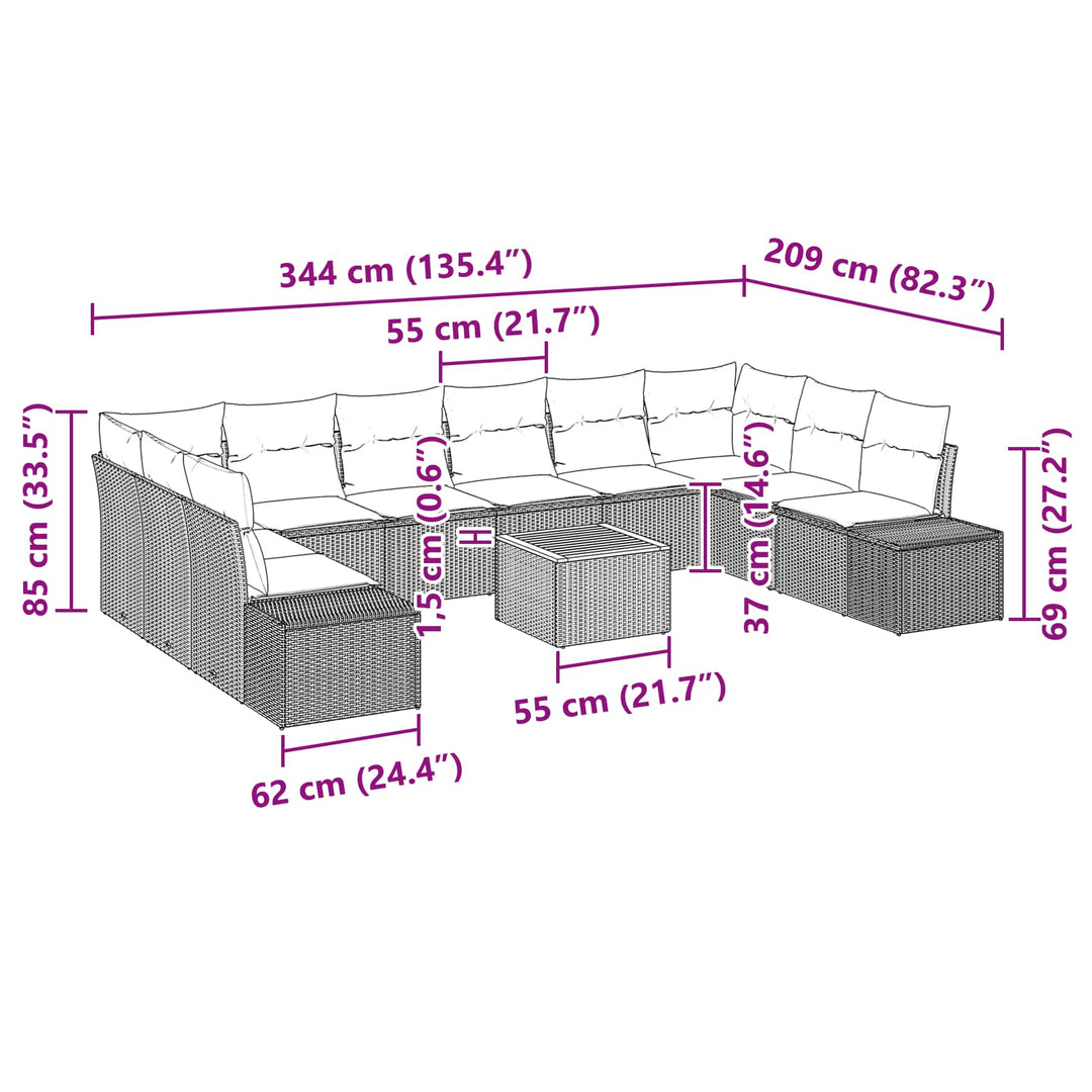 Havesofa Sæt 11 stk. Sort polyrattan