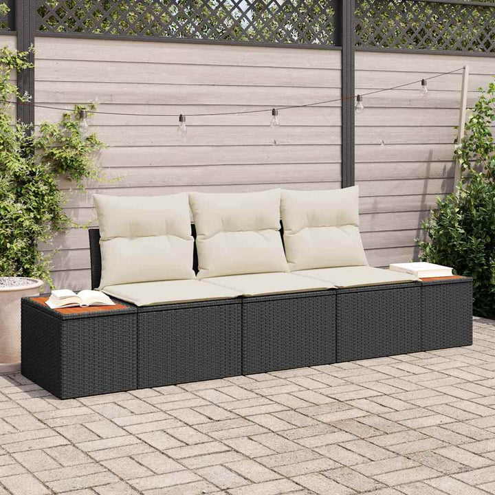 Havesofa Sæt med pude 3 pcs Sort polyrattan