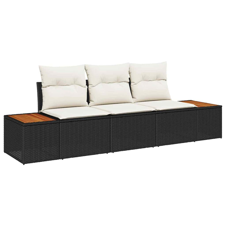 Havesofa Sæt med pude 3 pcs Sort polyrattan